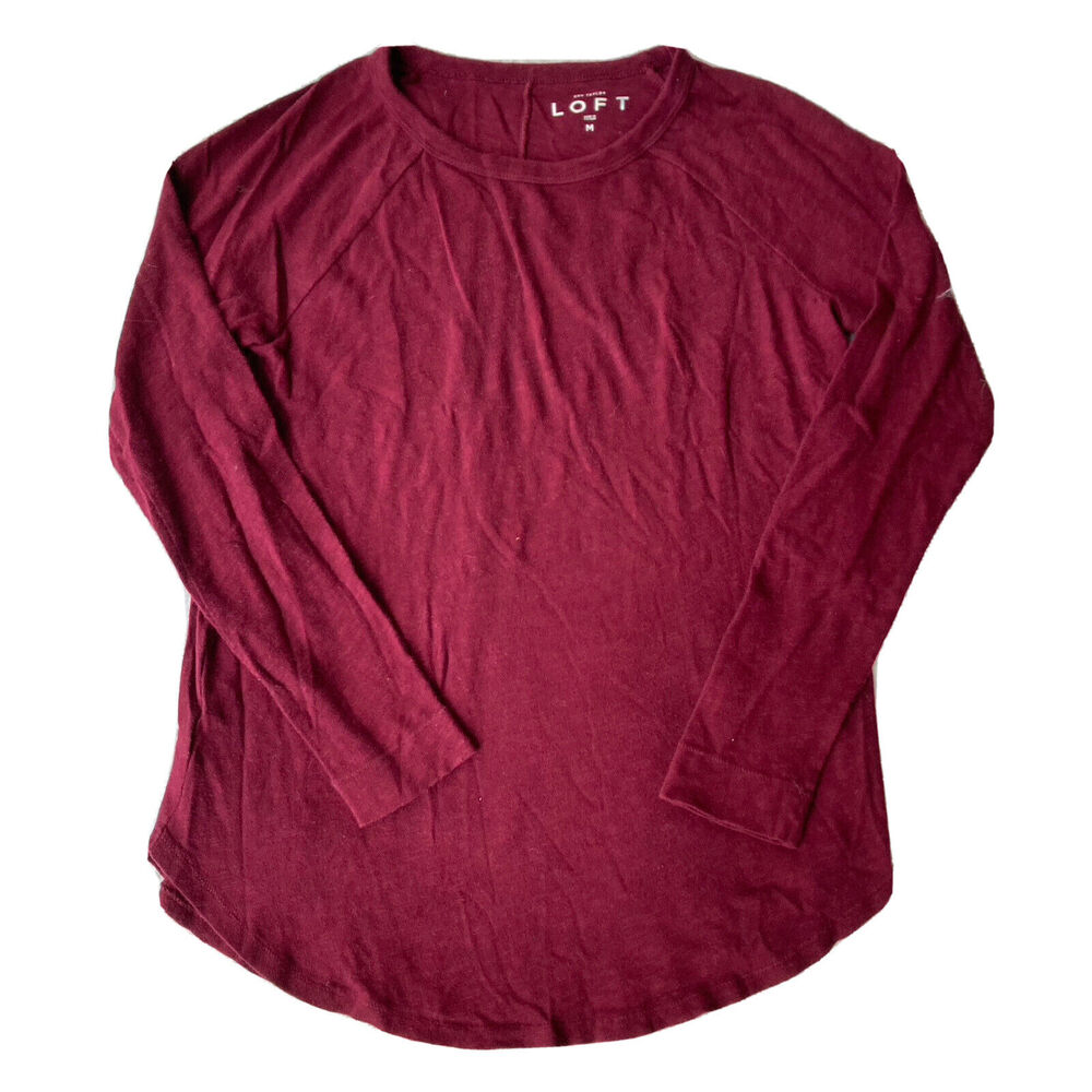 Ann Taylor Loft Womens Sz M Shirt Red Longsleeve Casual Soft Cotton Fall Festive